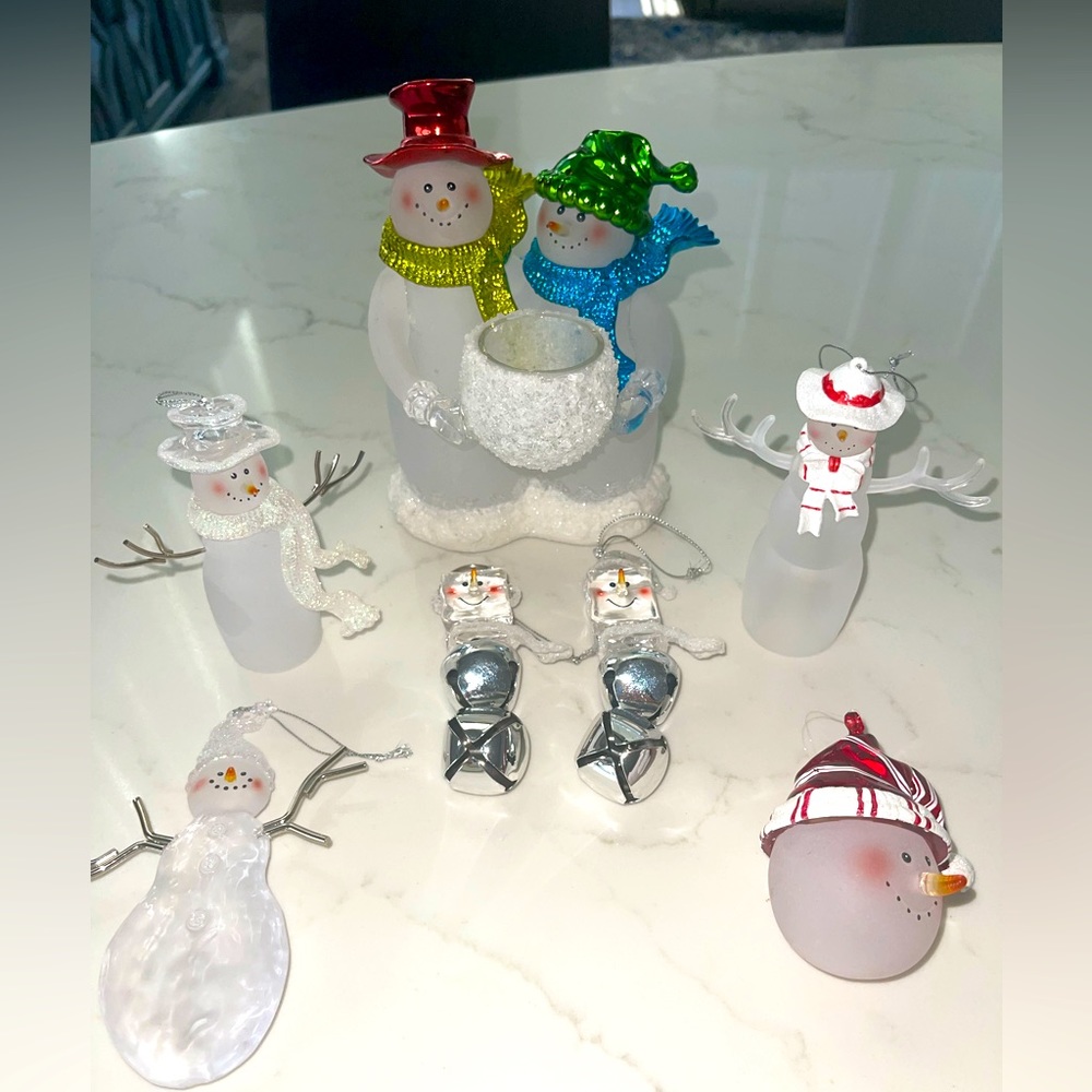 Vintage Frosted Glass Snowman Figurine Bundle (7)